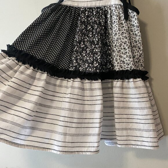 Handmade Children's Cotton Linen Black White Mixed Pattern Tie Strap Dress - Picture 12 of 13
